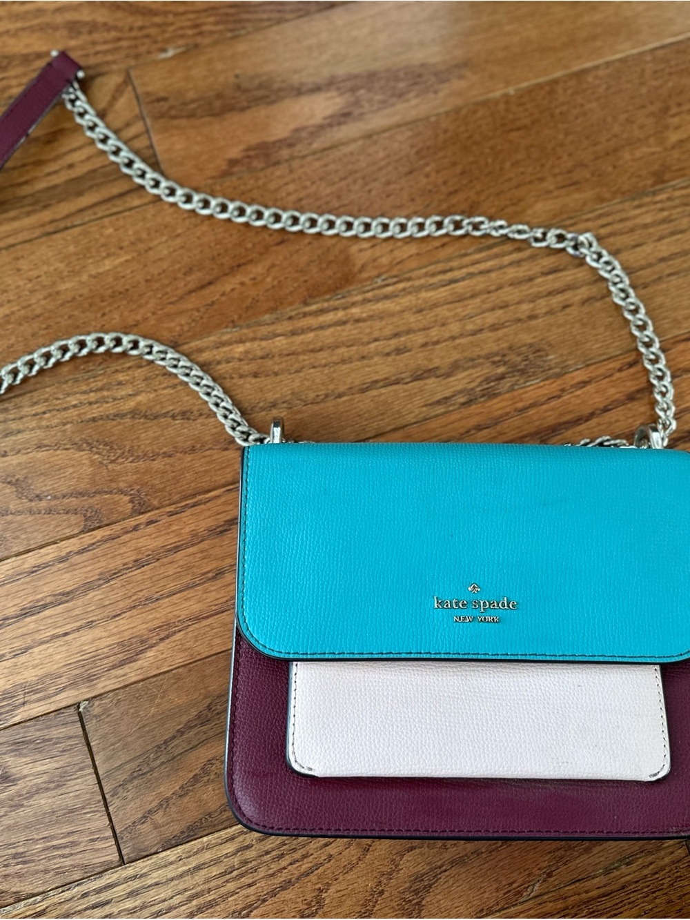 kate spade Turquoise, Eggshell & Burgundy Colorblock Leather Crossbody